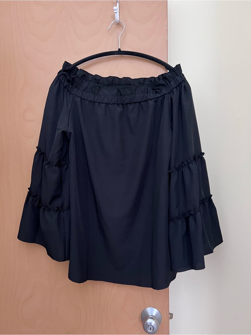 Black Off-Shoulder Ruffled Sleeve Blouse